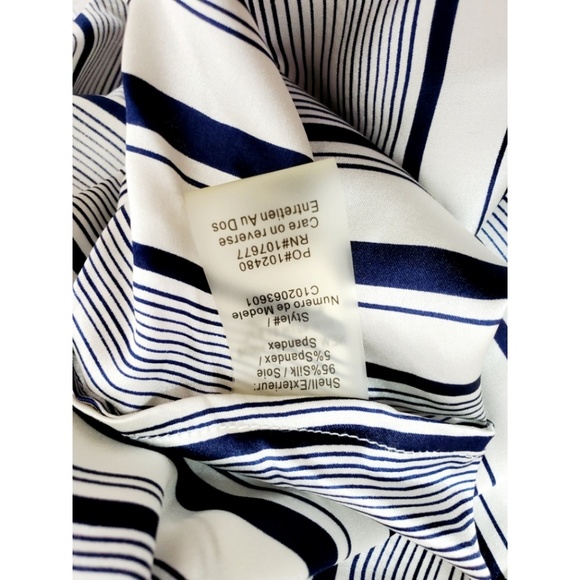 Alice and Olivia Navy Combo Tie Neck Blouse XS - Picture 8 of 8